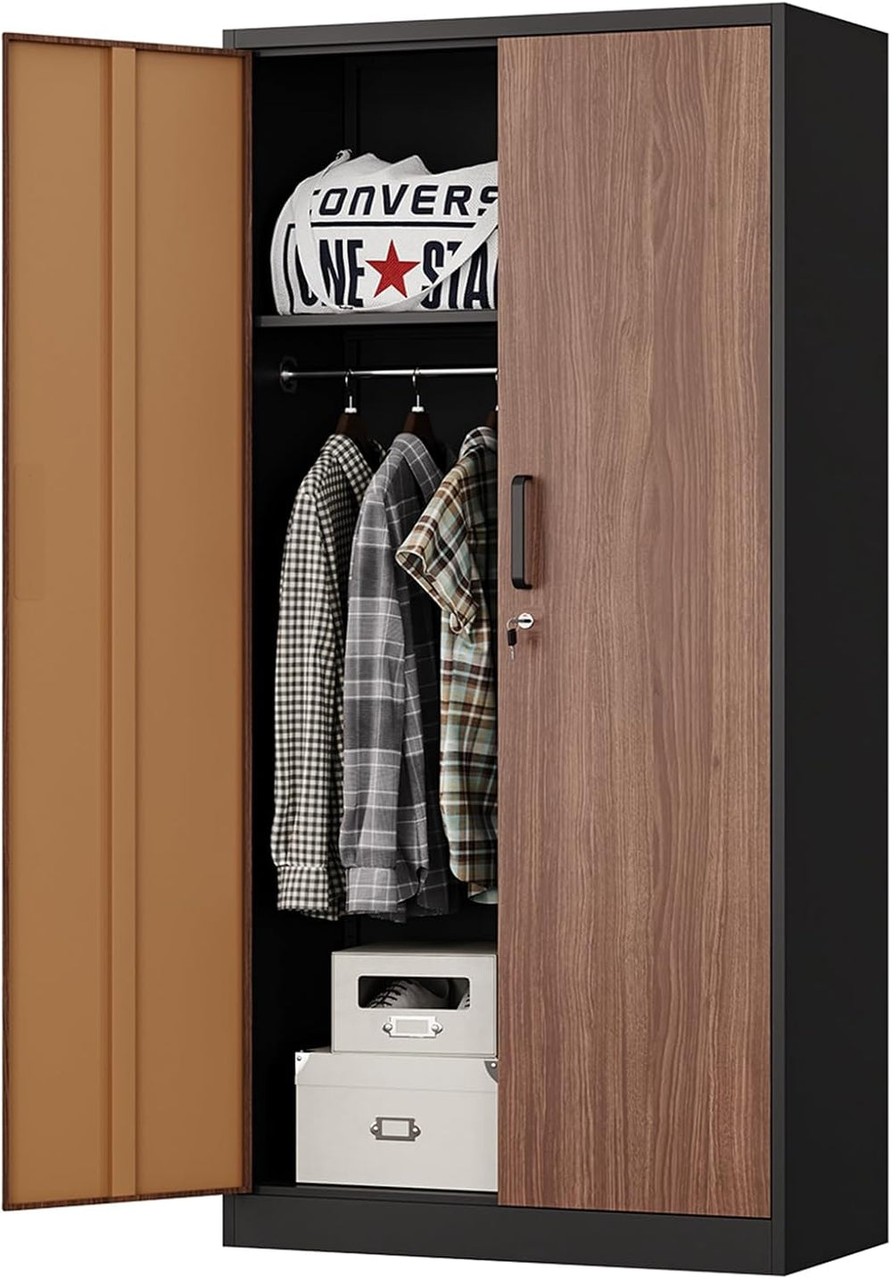 MIIIKO Metal Wardrobe Cabinet with Locking Doors, Metal Storage Armoire Close...