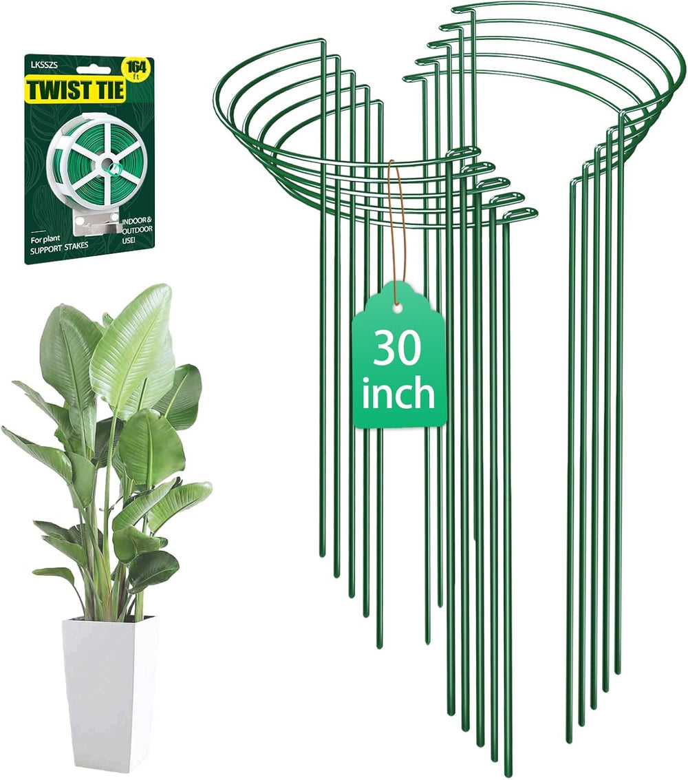 10 Pack 30 Inch Plant Support Stakes, Heavy-Duty Half Round Peony Support Rin...