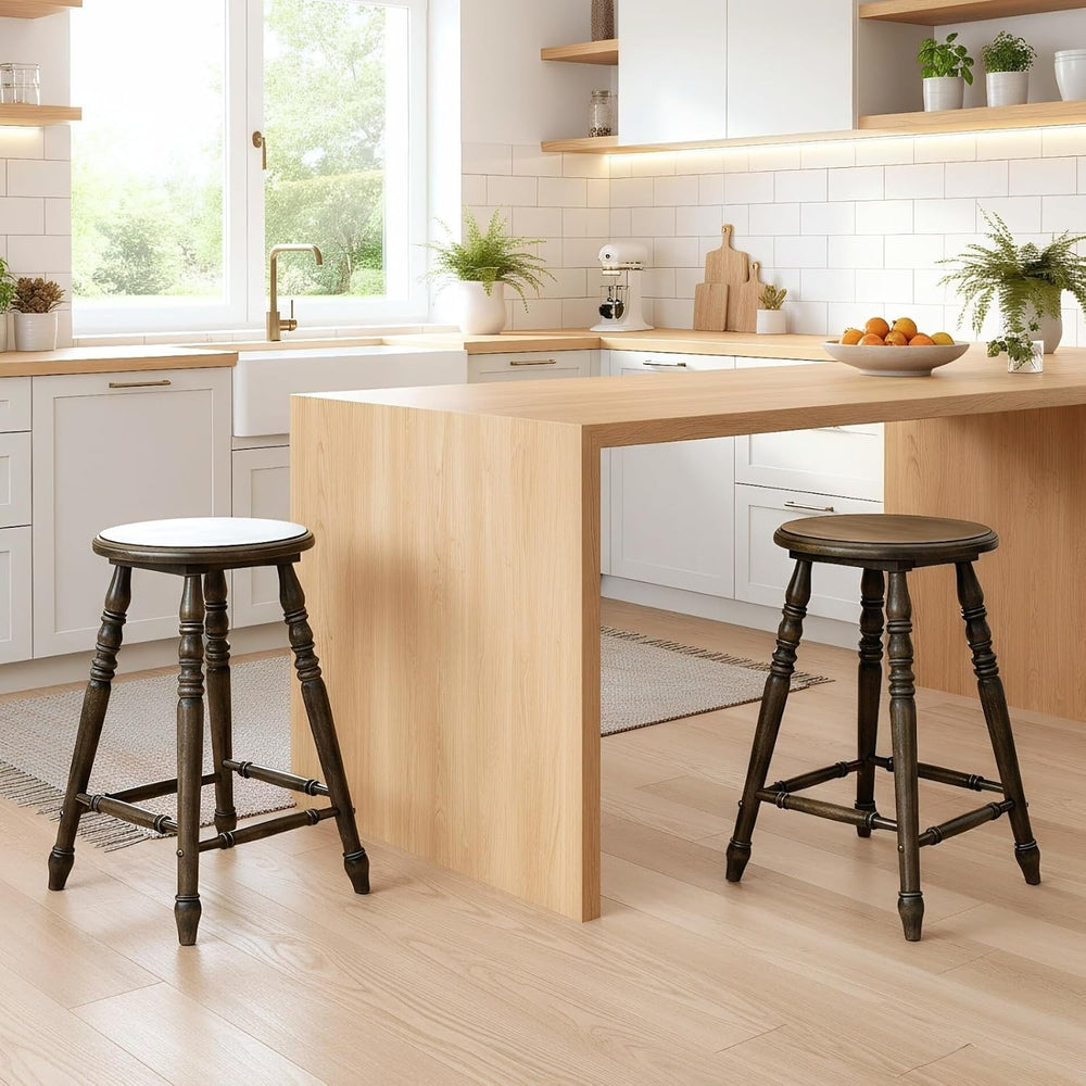 chairus 24" Backless Round Counter Height Bar Stools Set of 2, Dark Brown