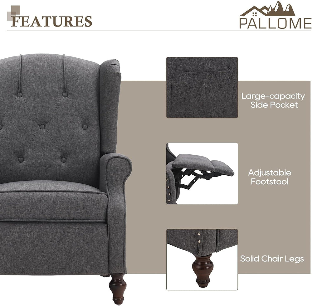 Wingback Recliner Chair, Push Back Arm Chair (2,Grey)