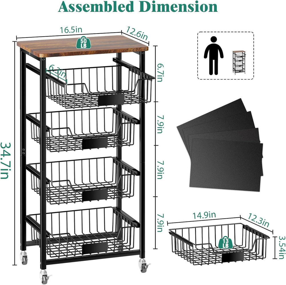 CHLORYARD 5-Tier Vegetable Fruit Basket Kitchen Storage Rolling Cart on Wheel...