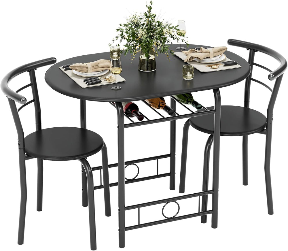 Flamaker Dining Table for 2, 3 Piece Round Table & Chair Set, Black