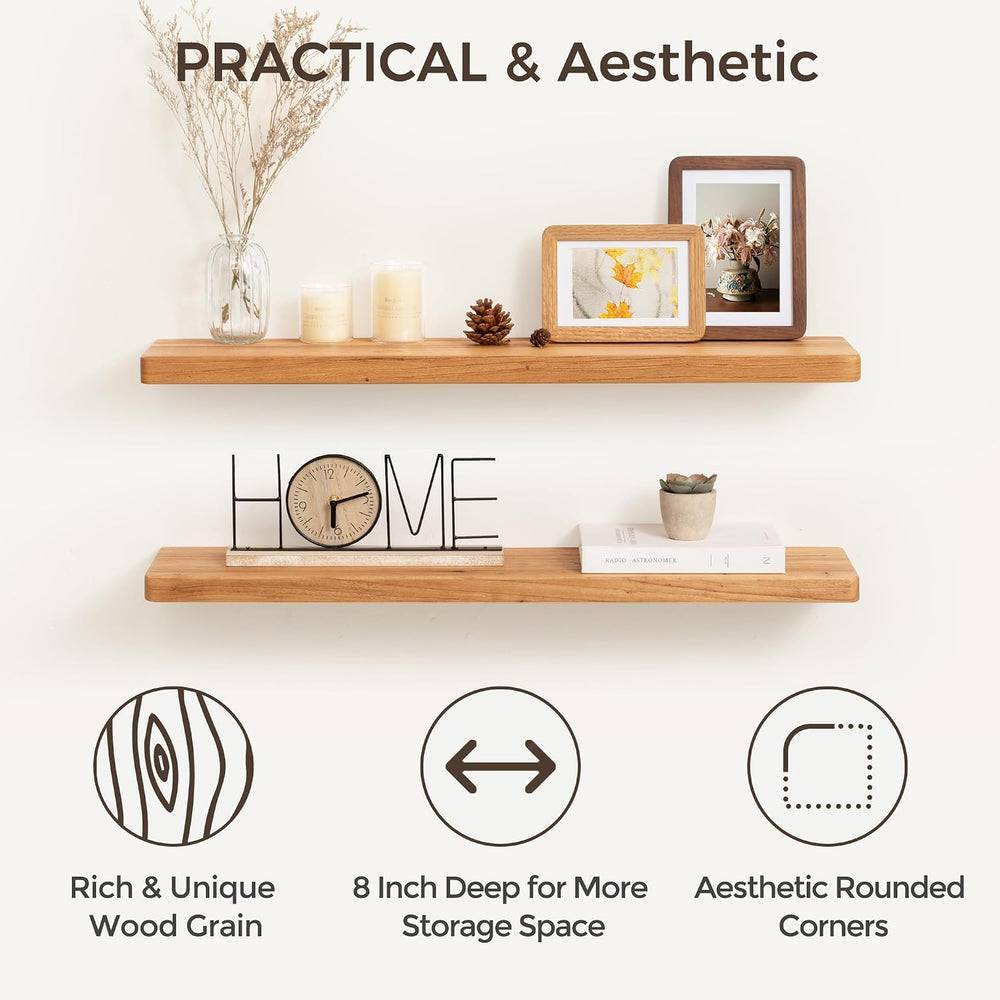 Fun Memories 36 Inch Floating Shelves for Wall, Solid Elm Wood Wall Shelf for...