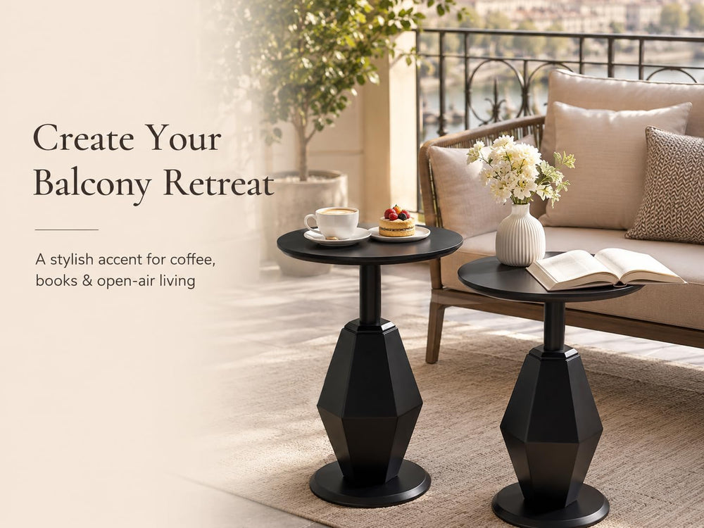 Round Wood Side Table, Set of 2, Coffee Nightstand Cocktail Drink Modern Acce...