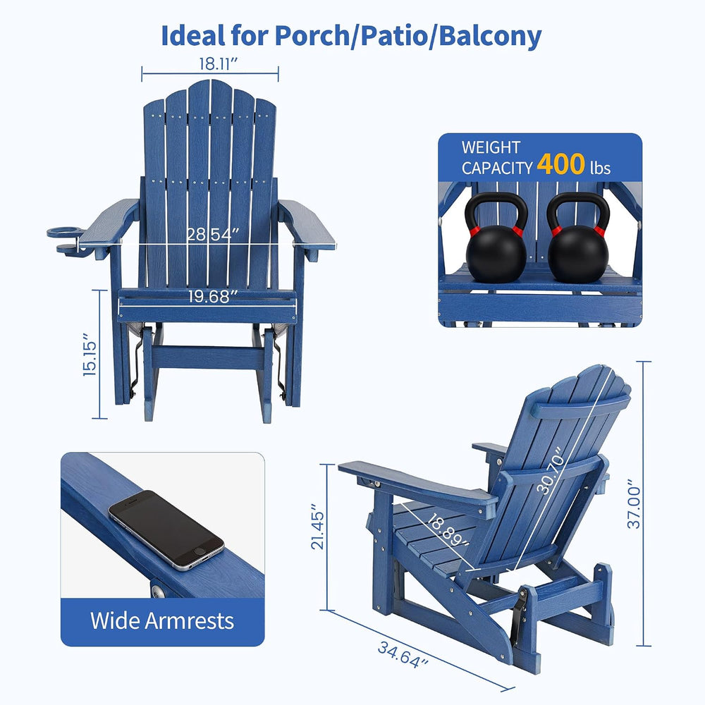 HDPE Adirondack Glider Chair Set of 2,3-Level Adjustable Backrest