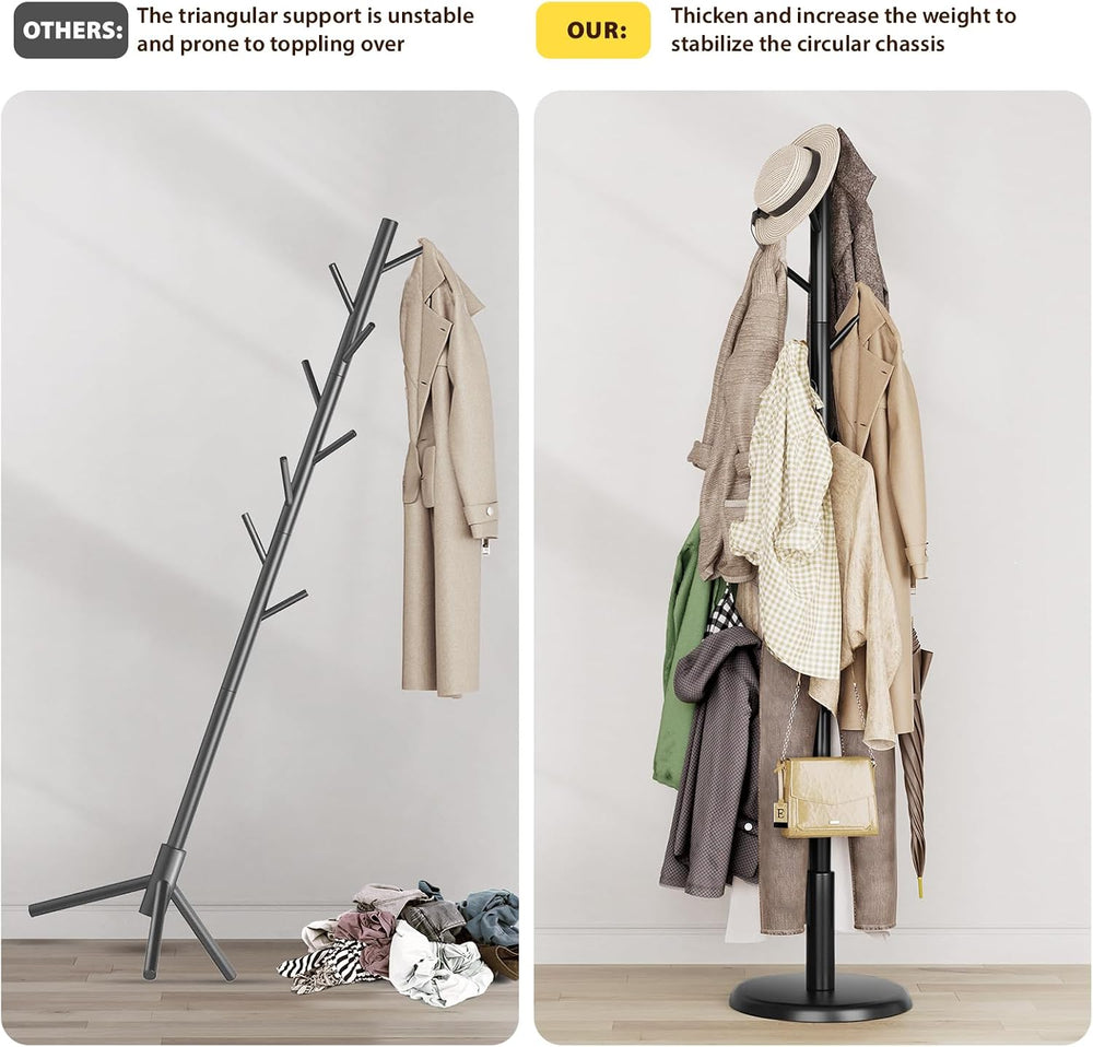 Taitiy Solid Wooden Coat Rack Stand Freestanding Hall Tree with 10 Hooks