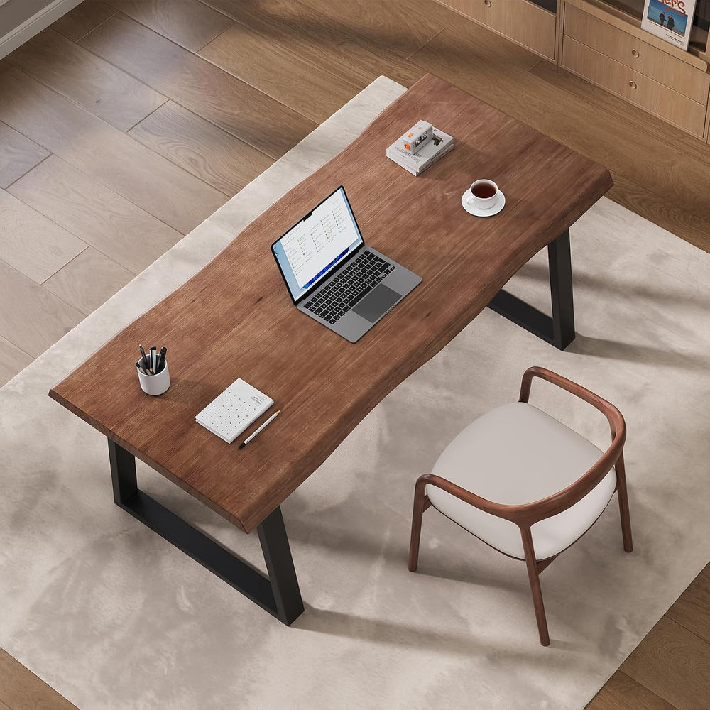 Pine computer desk, modern solid wood home office desk, long rural farmhouse ...