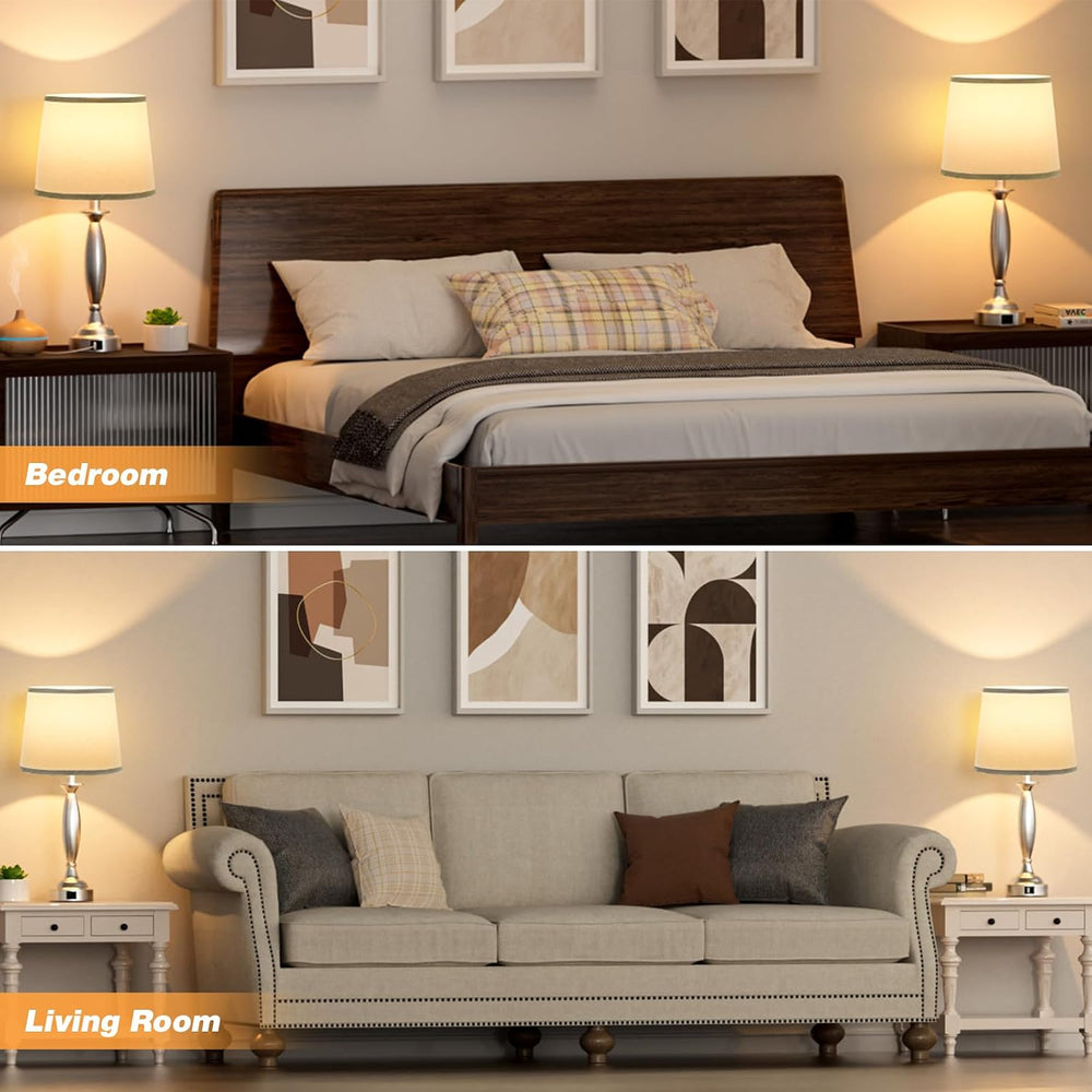 Bedroom Lamps for Nightstand, 3 Way Dimmable Silver Bedside Lamps with USB