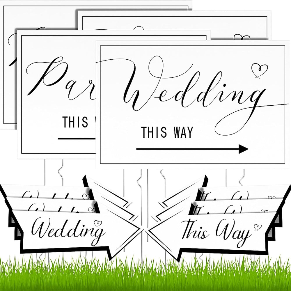 Wenqik 10 Pcs Wedding Directional Parking Signs This Way,White Classic