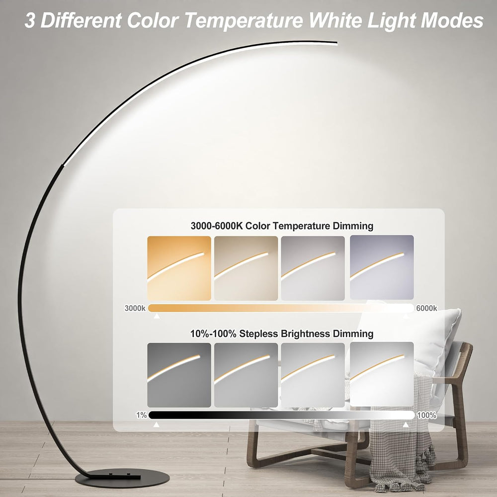 E.P. Light RGBW Modern 69.99 inch Arched Standing Reading Floor Lamp with Rem...