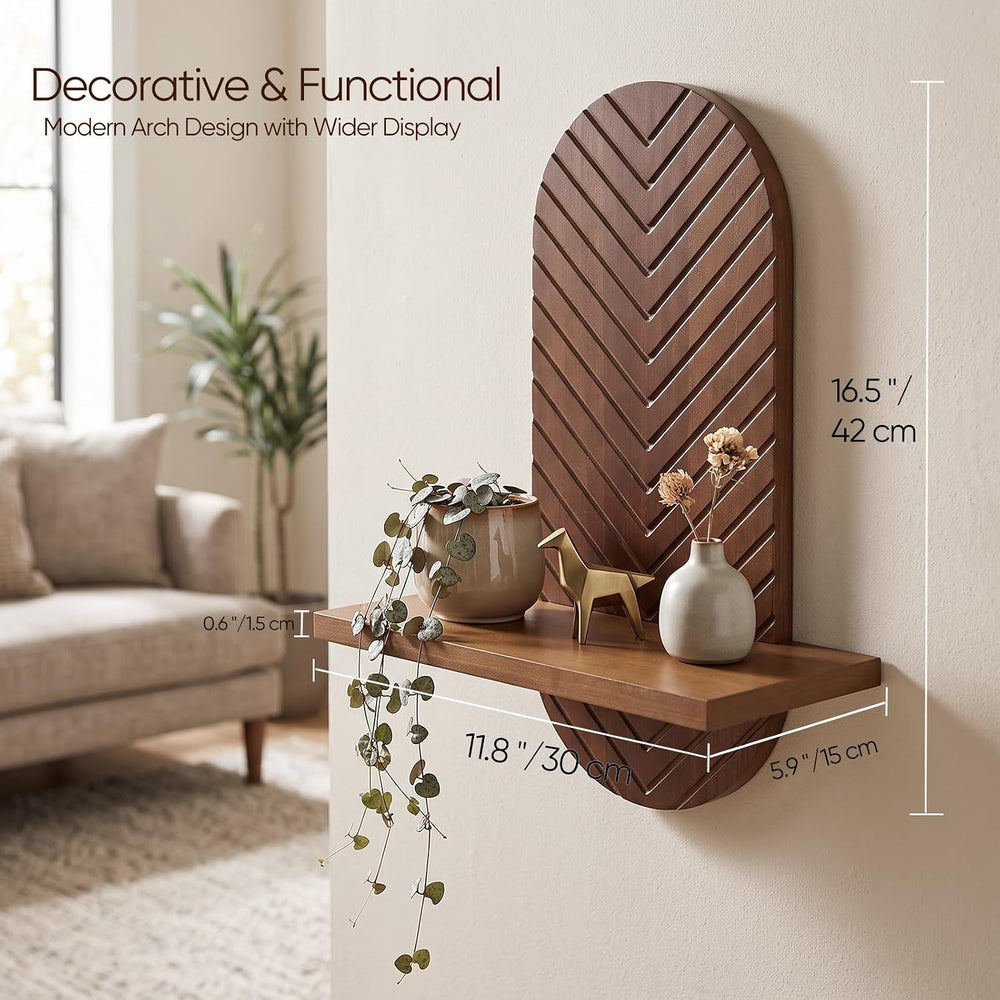 Boho Wall Shelves Set of 2, Modern Room Decor Floating Shelves Walnut