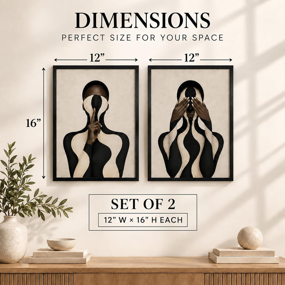 Tsfhrert Abstract Black Women Wall Art Framed 2 Piece Set for Bedroom Decor