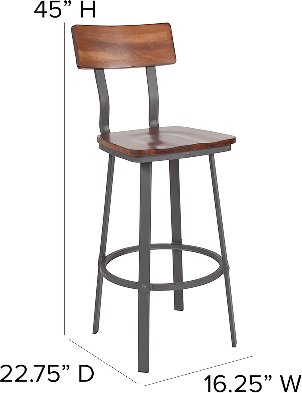 Flash Furniture Wood Restaurant Barstool, Rustic Walnut