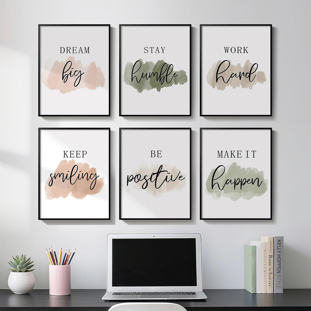 Framed Inspirational Positive Neutral Wall Art for Office, 6 Piece 11x14 In