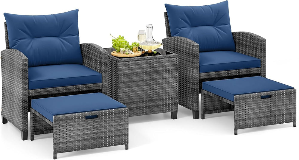 Tangkula 5 Pieces Patio Conversation Set, PE Wicker Rattan Outdoor Furniture ...
