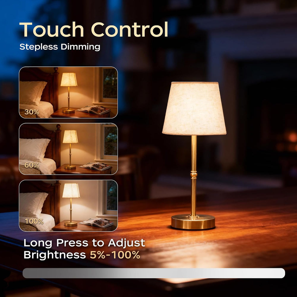 Cordless Rechargeable Table Lamp, 6000mAh USB-C Touch Dimming Gold 2 Pcs