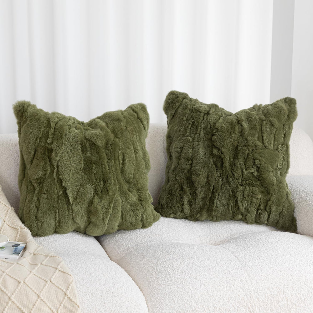 Genuine Rabbit Fur Throw Pillow Covers Set of 2,Luxury Decorative Pillowcases...