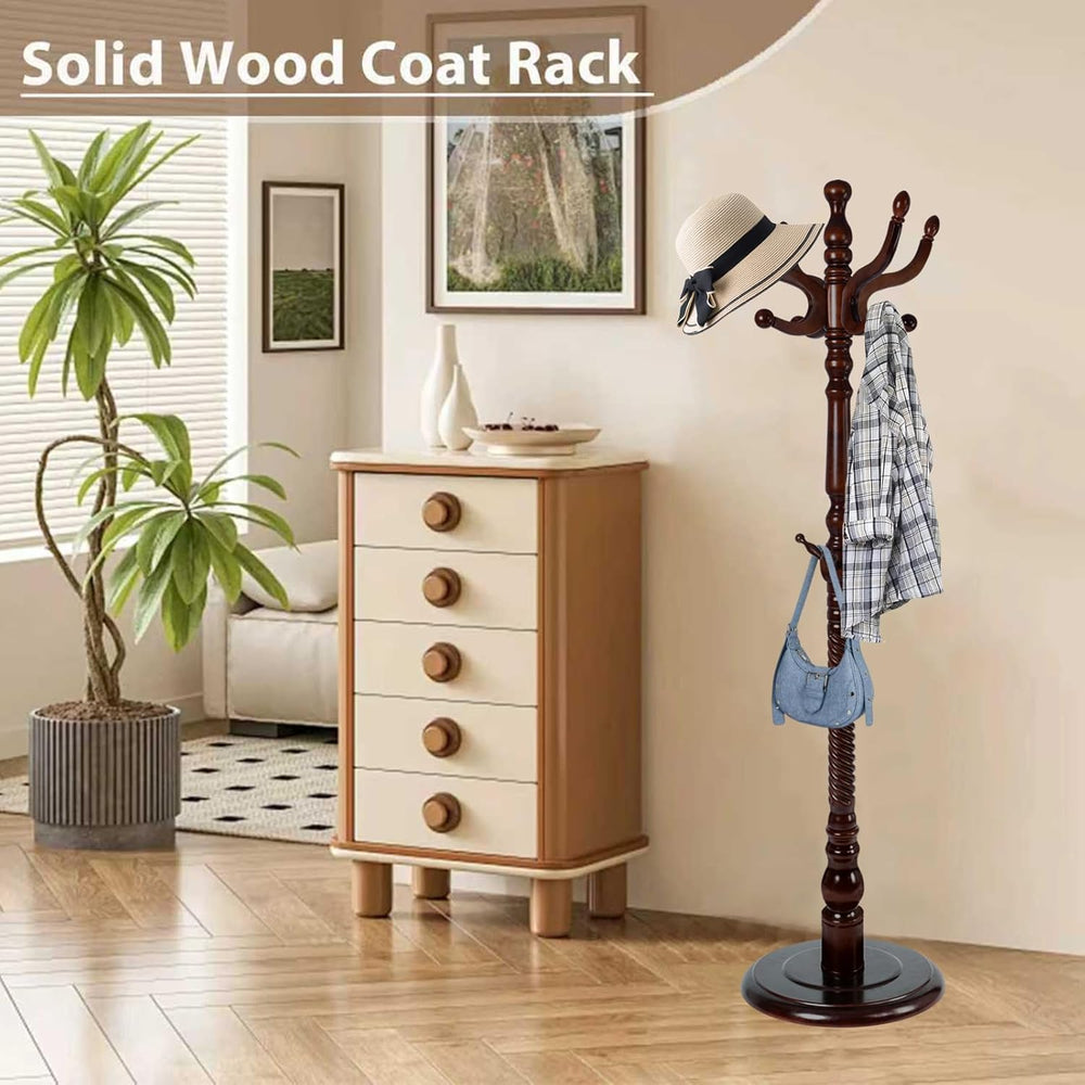 Solid Wooden Coat Rack Stand, Coat Racks Freestanding with 11 Hooks, Natural ...