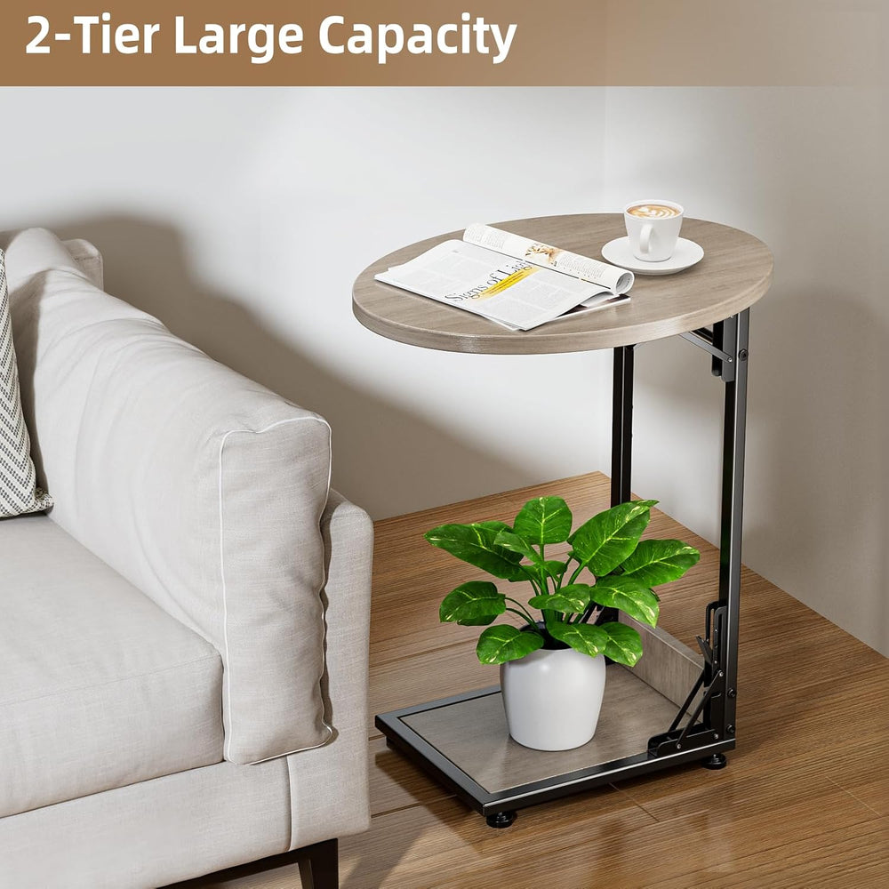 Elbourn Folding Side Table End Couch Tables, C-Shaped TV Stand for Sofa