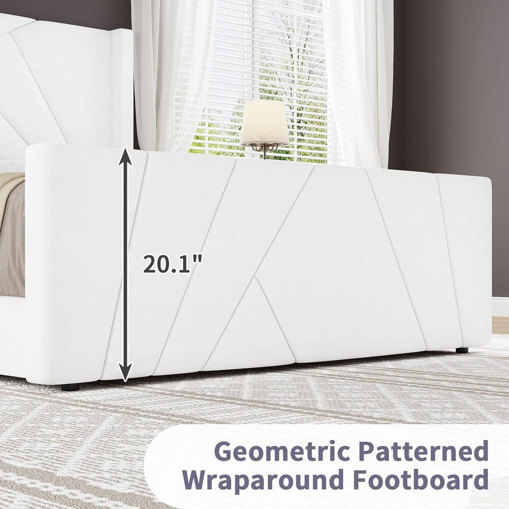 BarnFurin Full Size Bed Frame with Tall Geometric Wingback Headboard, Cream W...