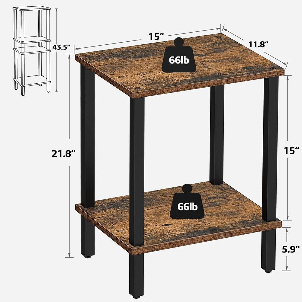 TUTOTAK End Table, Set of 2, Side Table, Nightstand, 2-Tier Storage Shelf