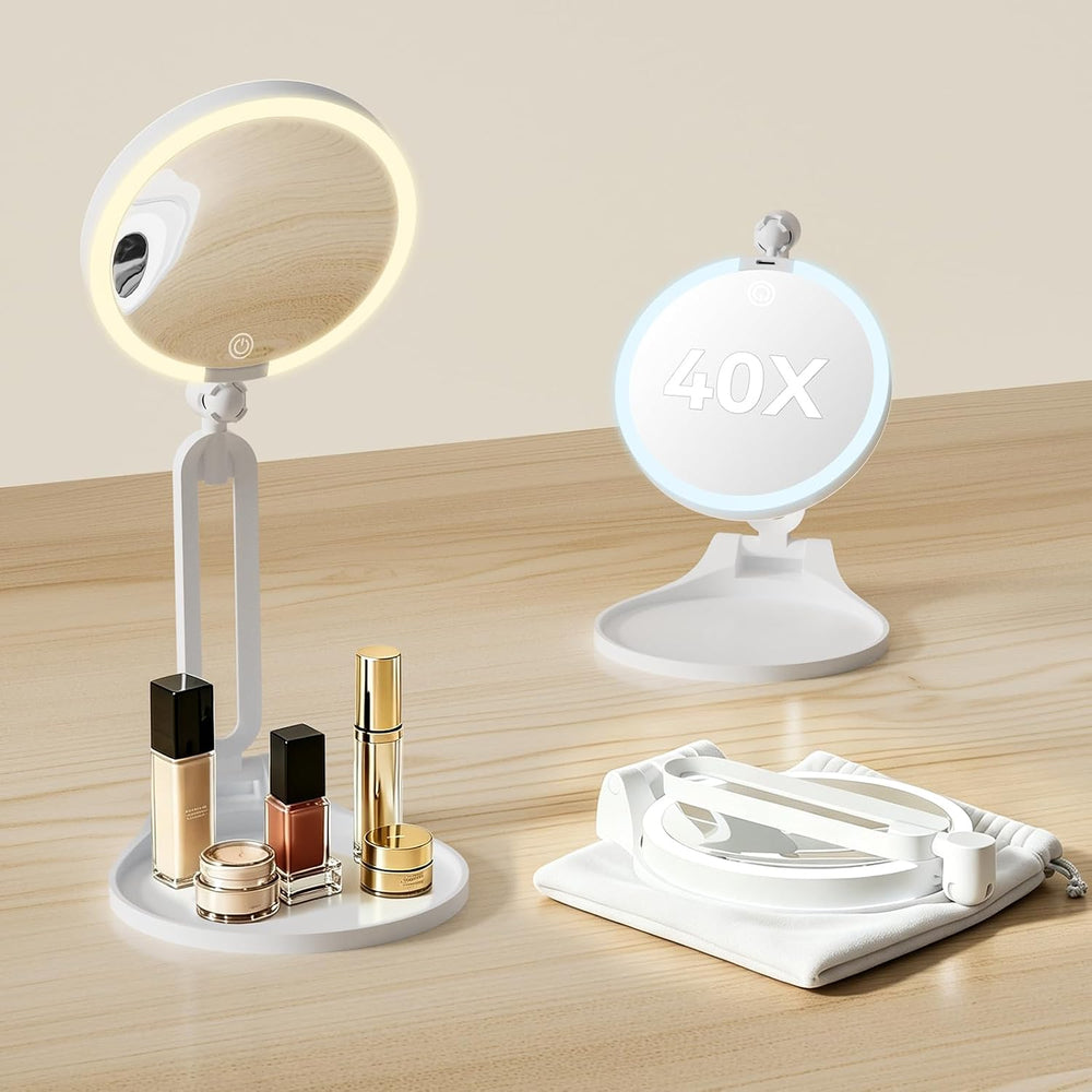 Travel Makeup Mirror with Lights 1X/40X Magnification 3 Color Light TA648