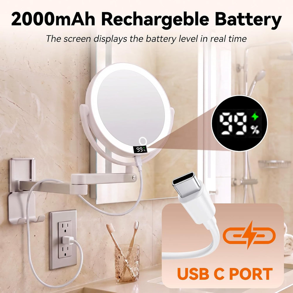 Wall Mounted Makeup Mirror, Digital Screen Magnifying Mirror with Light