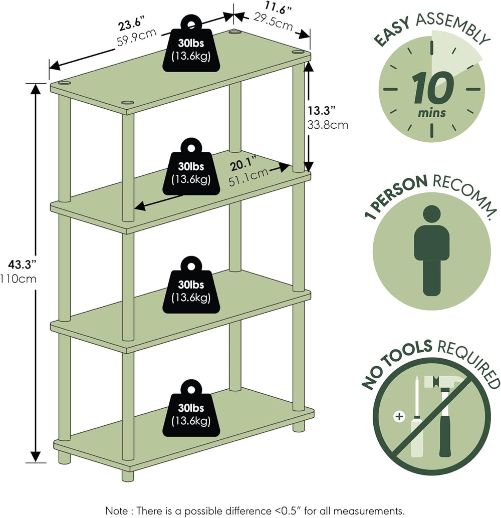 Furinno Turn-N-Tube Toolless 4-Tier Storage Shelves, Walnut