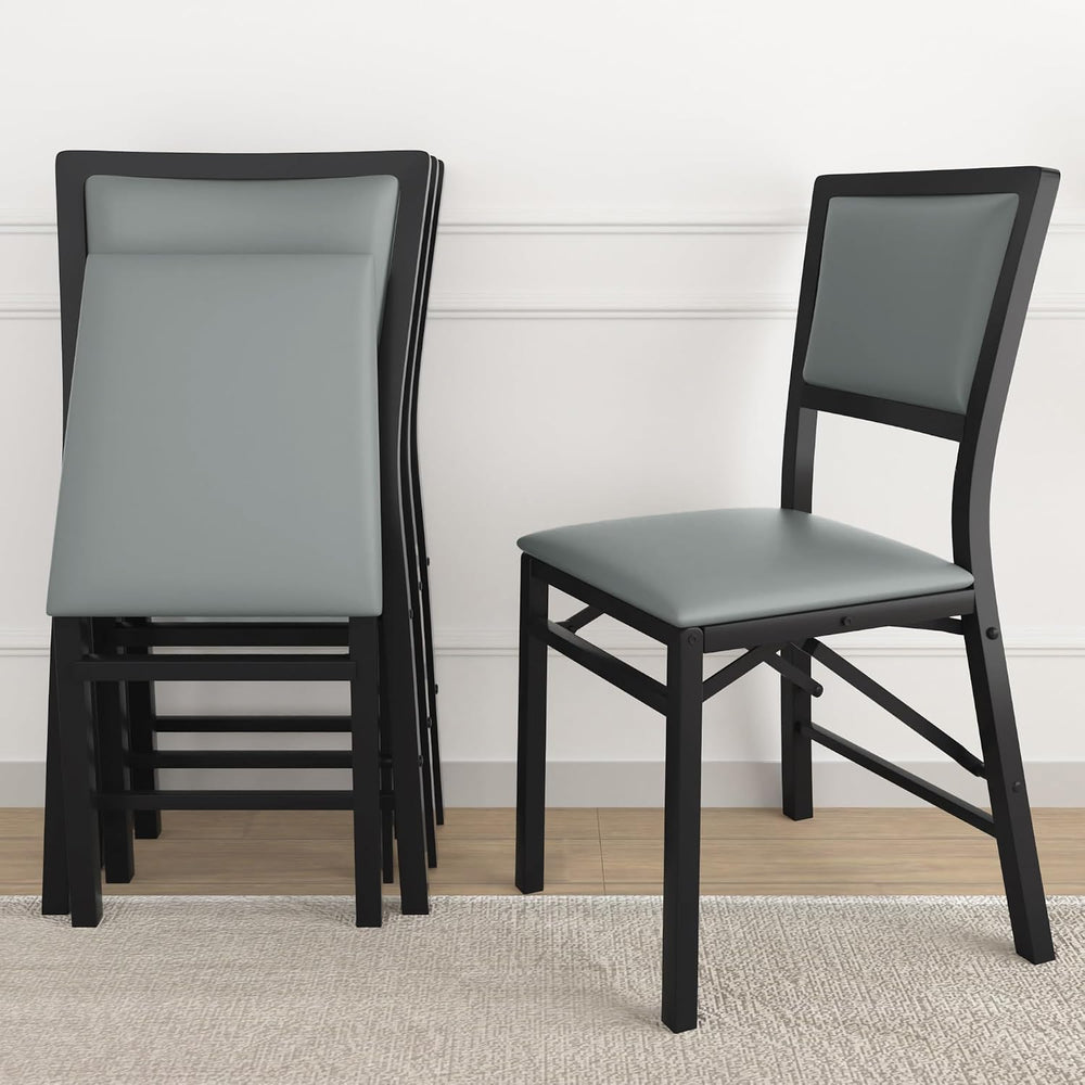 VECELO Folding Chairs Set of 4 with Cushion, Foldable Padded Seats with Heavy...