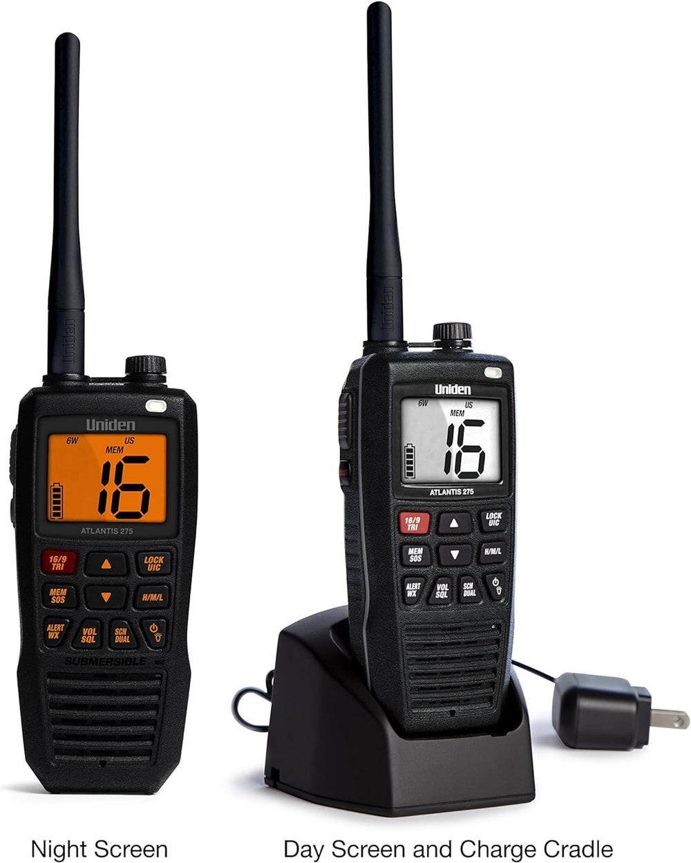 Uniden Atlantis 275 Handheld Two-Way VHF Marine Radio, Floating IPX8 Submersi...