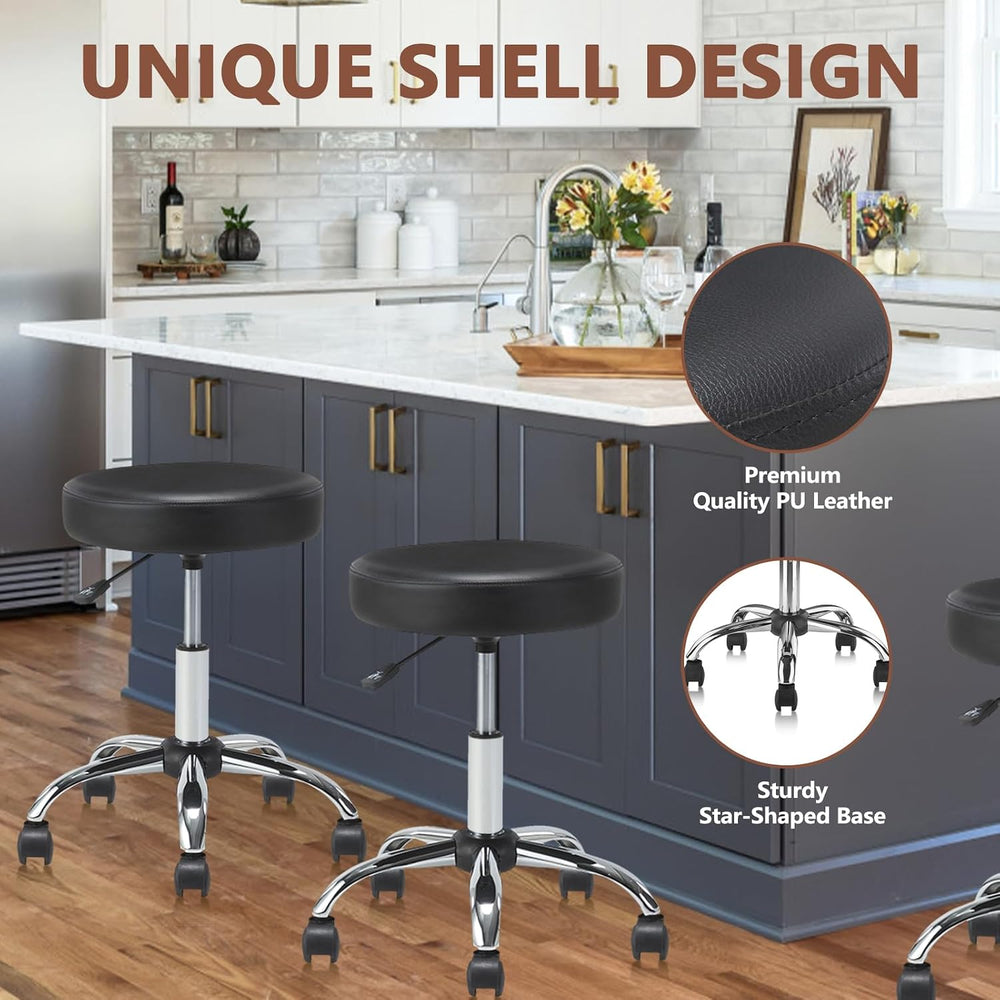 Round Rolling Stool Swivel with Wheels Adjustable Height Seat 19.7"D x 1...