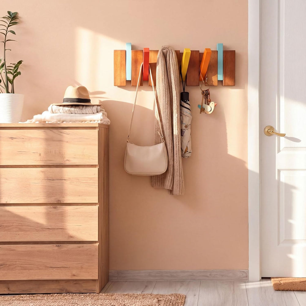 Youyole 6 Hooks Wood Coat Rack Wall Mount Piano Hideaway Coat Hooks