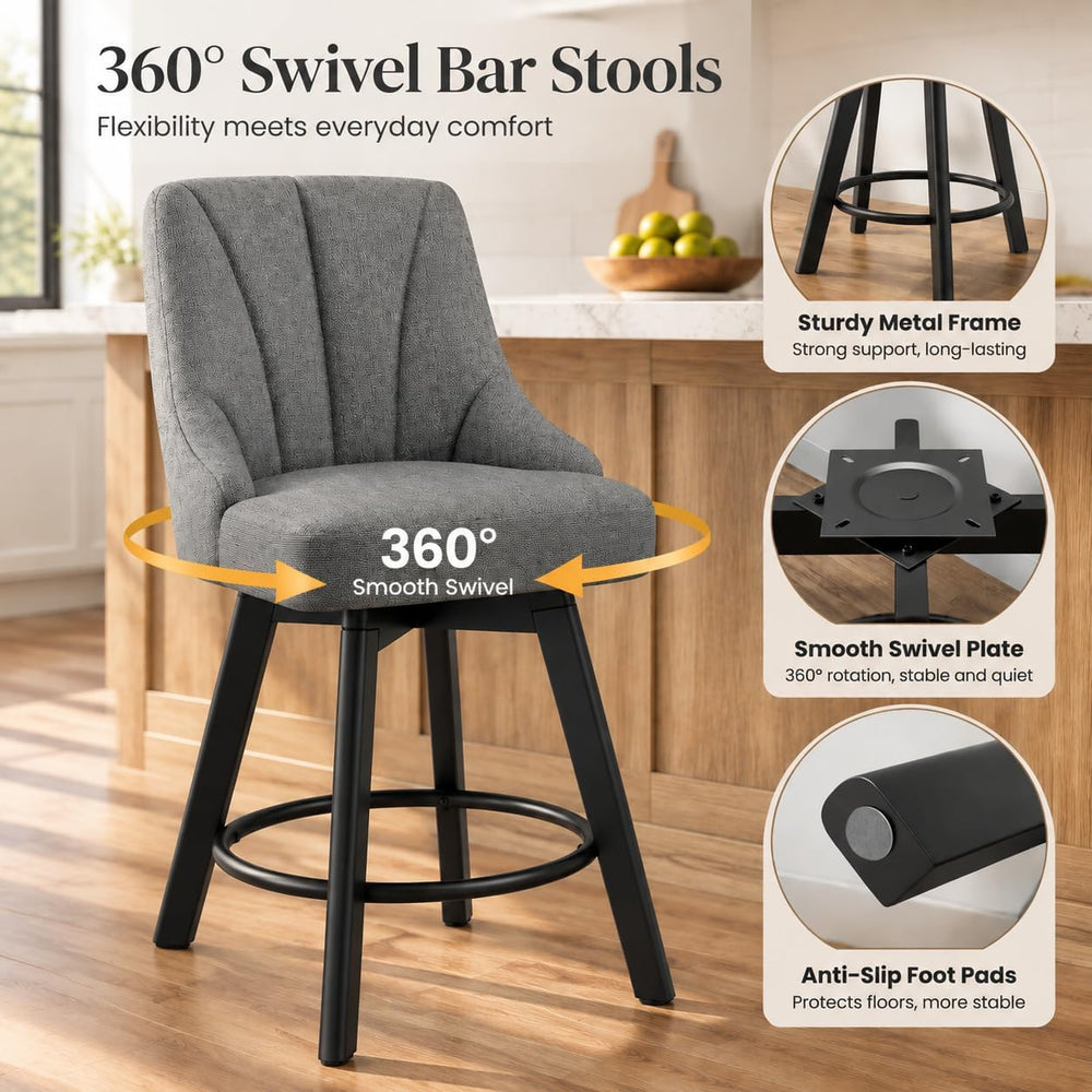 YaFiti 24" Swivel Counter Height Bar Stools Set of 3, Dark Gray