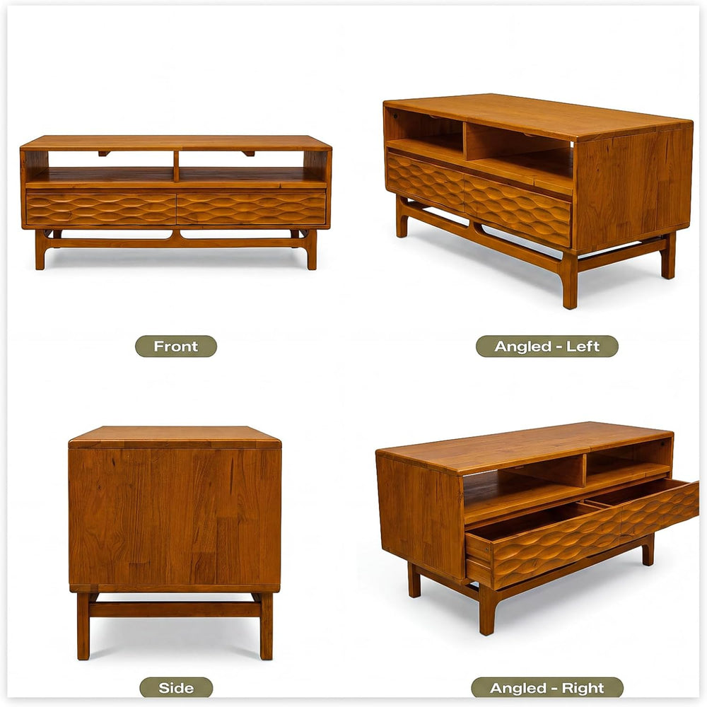 Acacia Elara 47" Wood Coffee Table with Open Shelf & 2 Drawers, Caramel