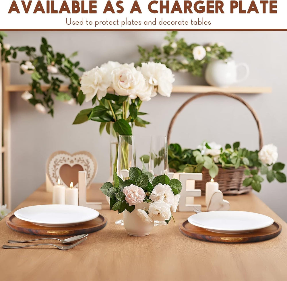 Rtteri Acacia Wood Dinner Plates, D 9.8'', Thk 0.6in, 12 Pcs