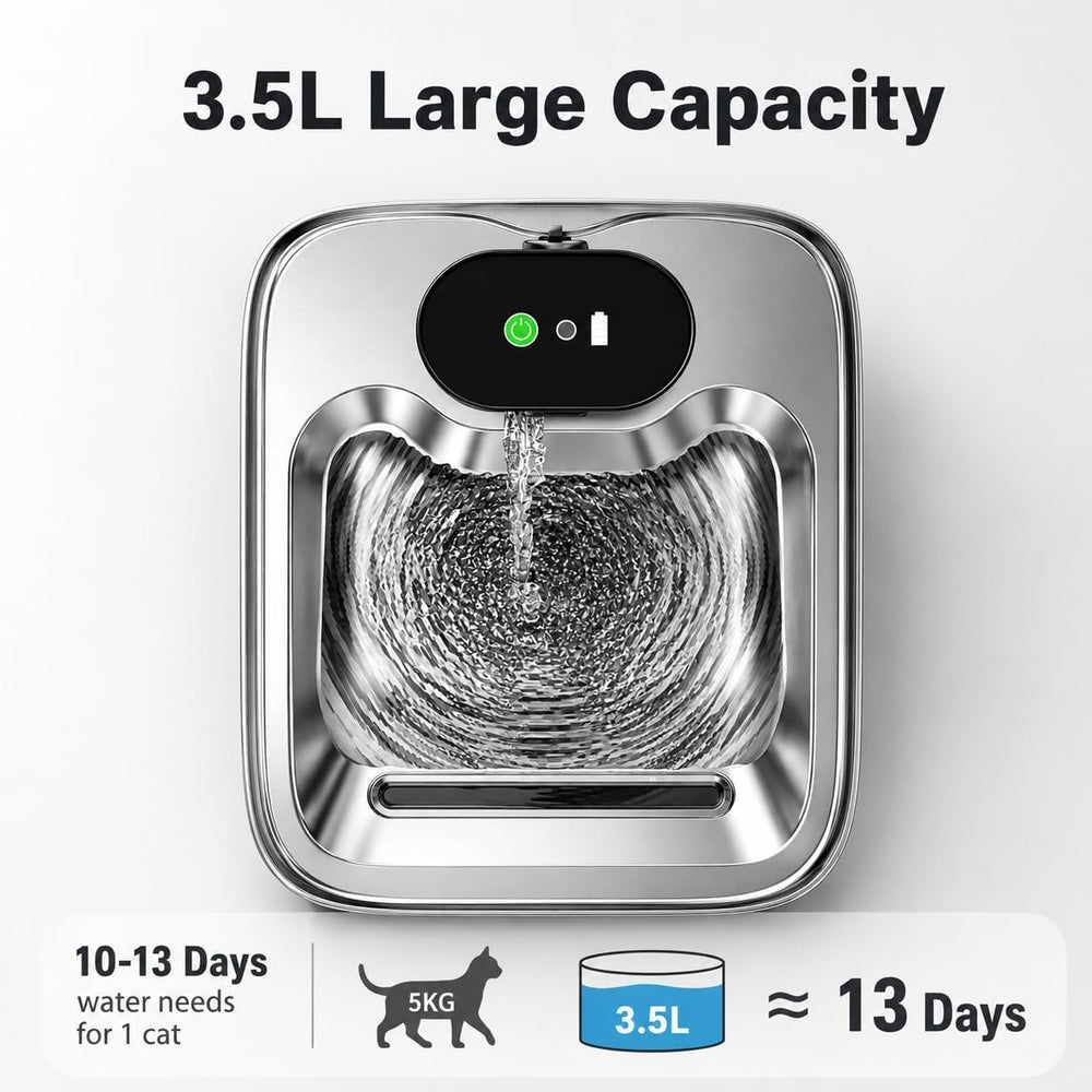 Cordless Cat Water Fountain Stainless Steel Motion Sensor 3.5L