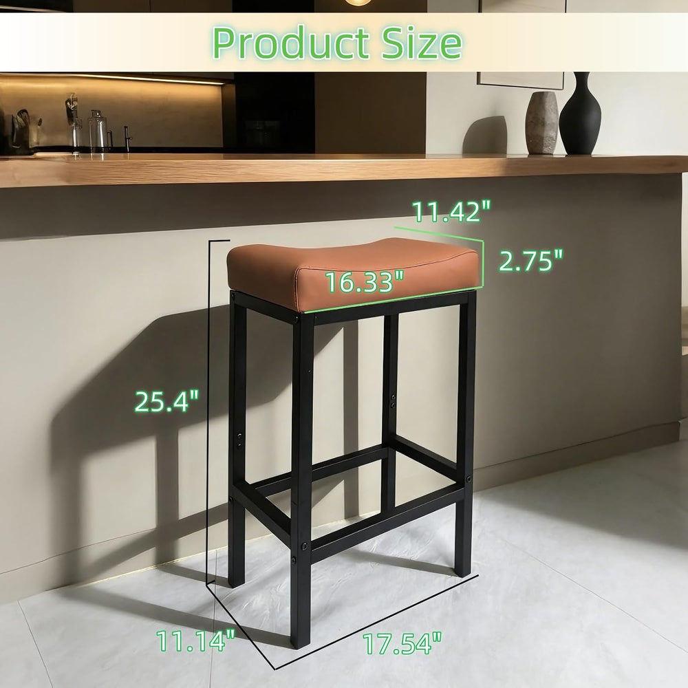 24Inch Bar Stools Set of 2, Faux Leather Backless Counter Height Stools