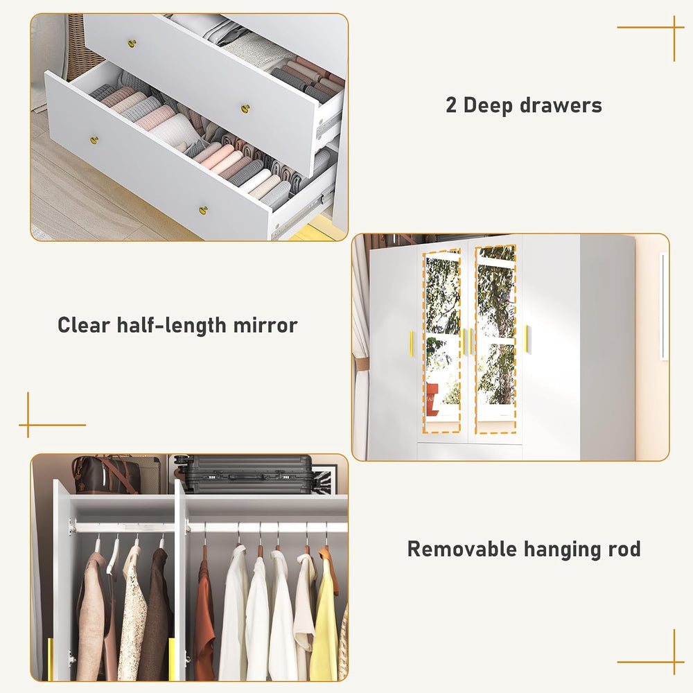 chartustriable 4 Doors Armoire Wardrobe Closet with Mirror, LED Armoire with ...
