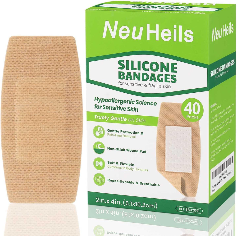 NeuHeils Silicone Bandages for Sensitive Skin 2x4 Inch Large, 40 Pack
