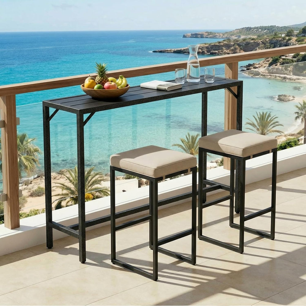 TLSUNNY 55" Patio Bar Table, Sturdy Outdoor Counter Height Table, Black