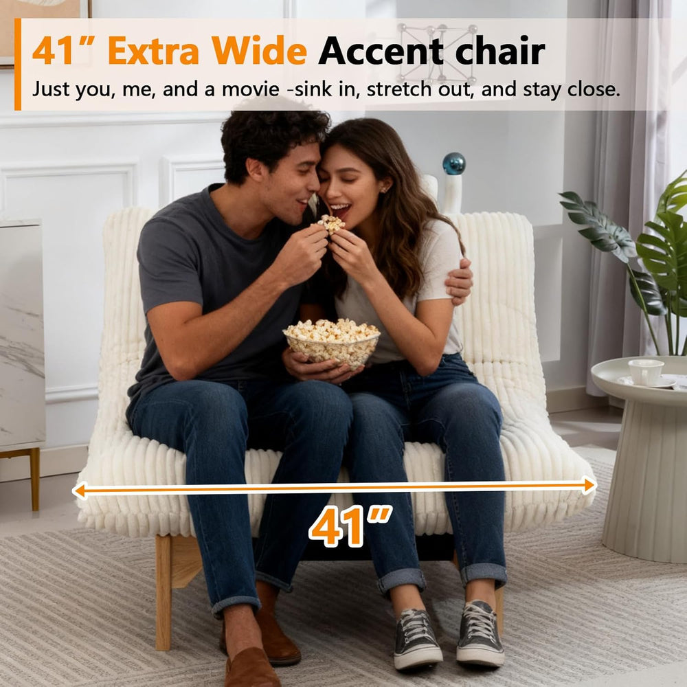 Oversized Comfy Reading Nook Chair with Frame for Adults (White)