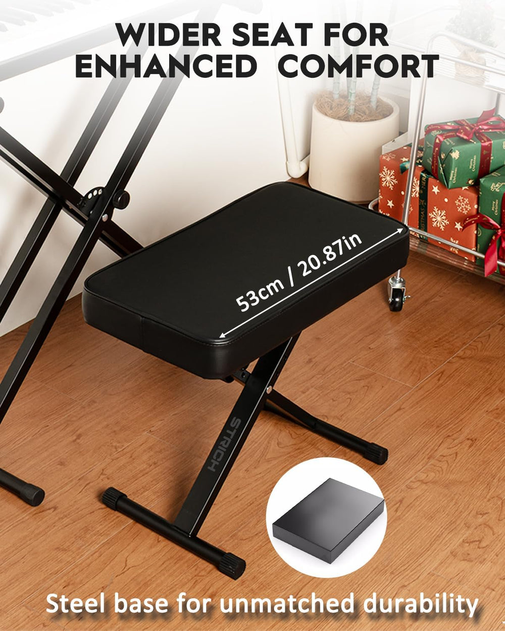 STRICH Piano Bench Folding Stool, Adjustable X-Style Piano Chair with 2.3 inc...