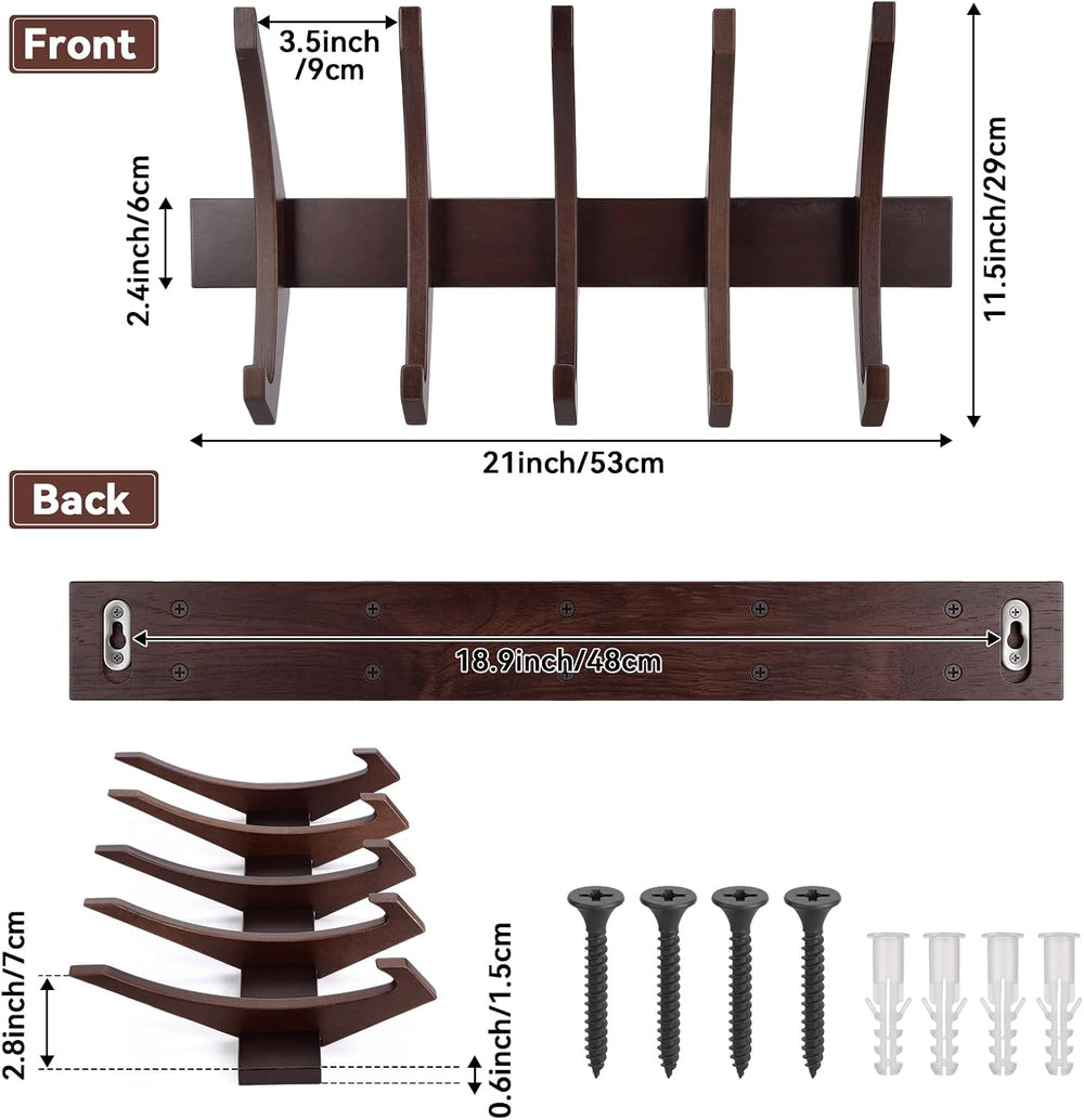 Marsui 21'' Wooden Coat Rack Wall Mounted with 5 Hooks