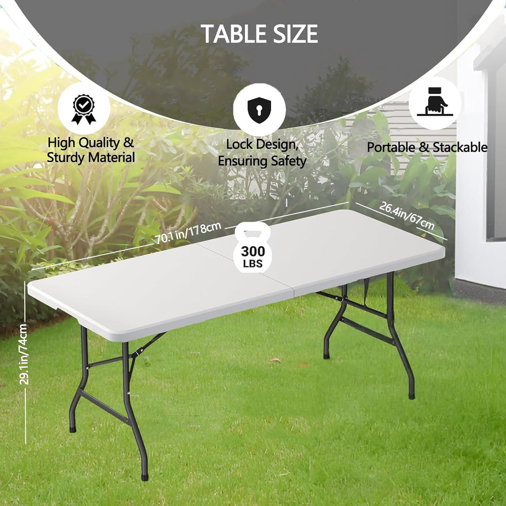 2 Pack 6ft Table Large Folding Table White Folding Table with Portable Carryi...