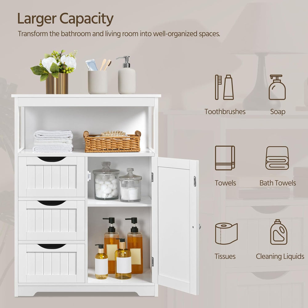 Yaheetech Large Freestanding Bathroom Storage Cabinet with 3 Drawers, White