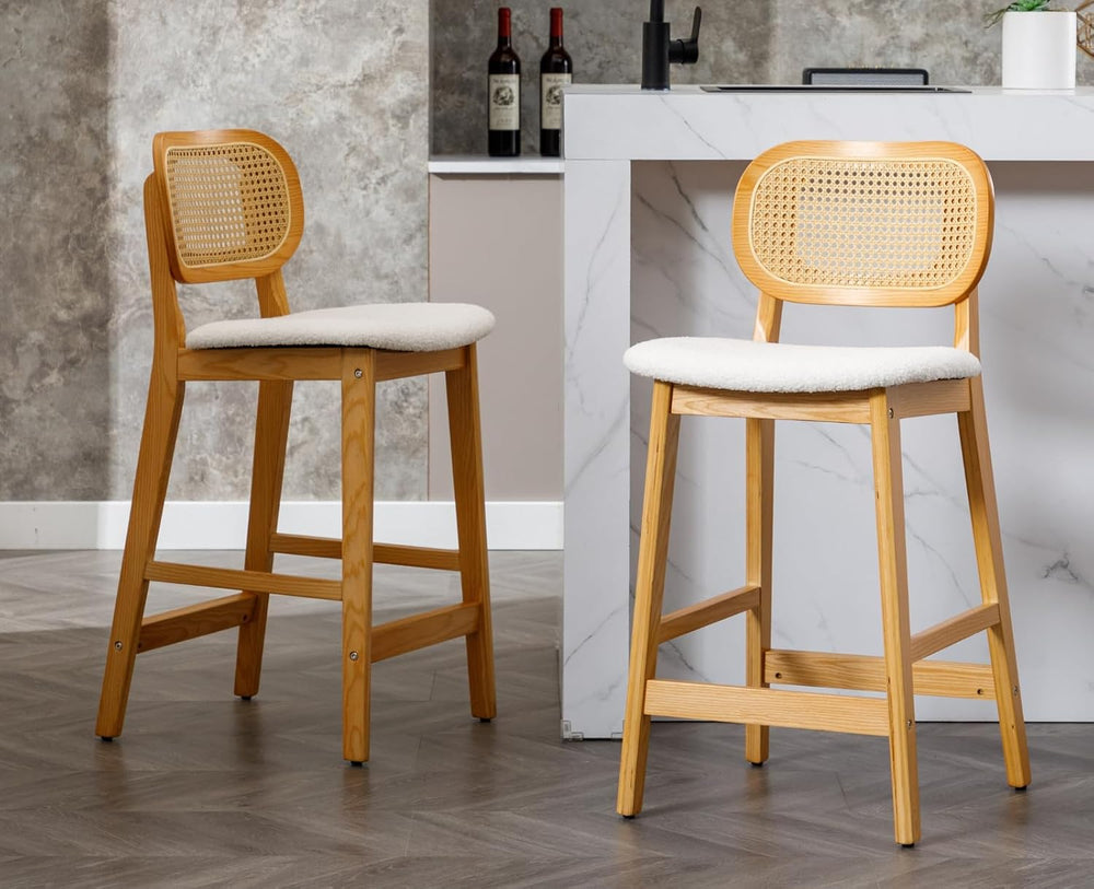 EALSON Rattan Counter Height Bar Stools Set of 3 Modern Farmhouse Barstools w...