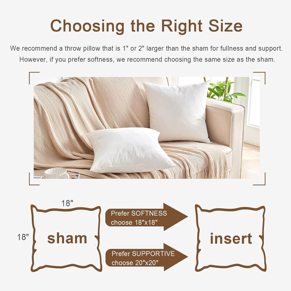 Organic Feather Down Throw Pillow Inserts 18x18 Inch Set of 2