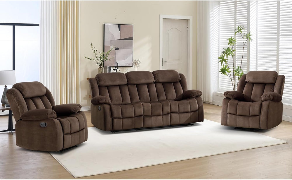 EBELLO Manual Reclining Sofa Set, Classic Recliner Sofa with Overstuffed Arms...