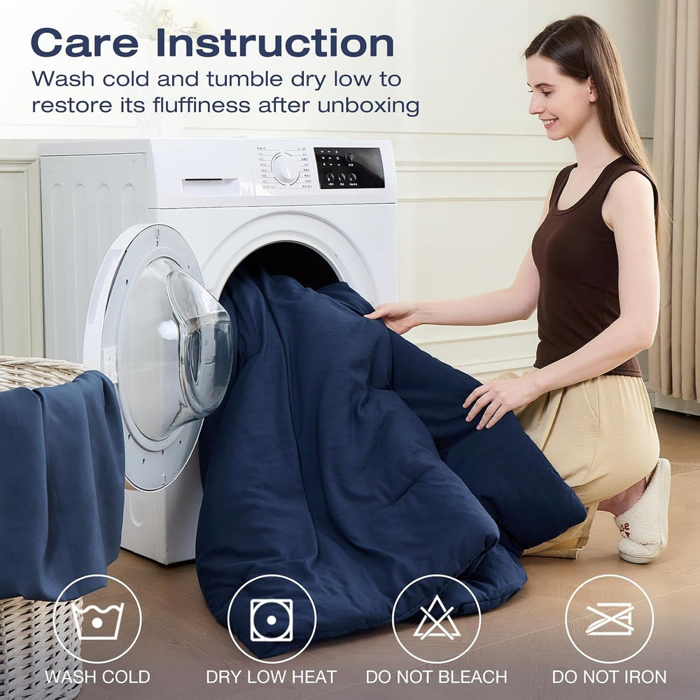 Sasttie Navy Blue Queen Comforter Set 7-Piece, Pre-Washed Bed in a Bag