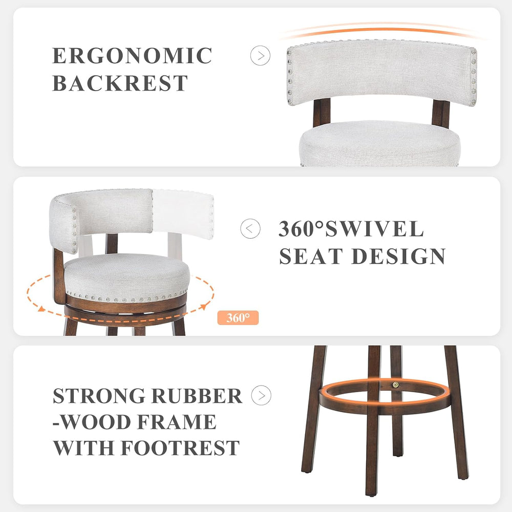 COLAMY Swivel Bar Stool Set of 2, Bar Height Bar Chair, Modern Barstool with ...